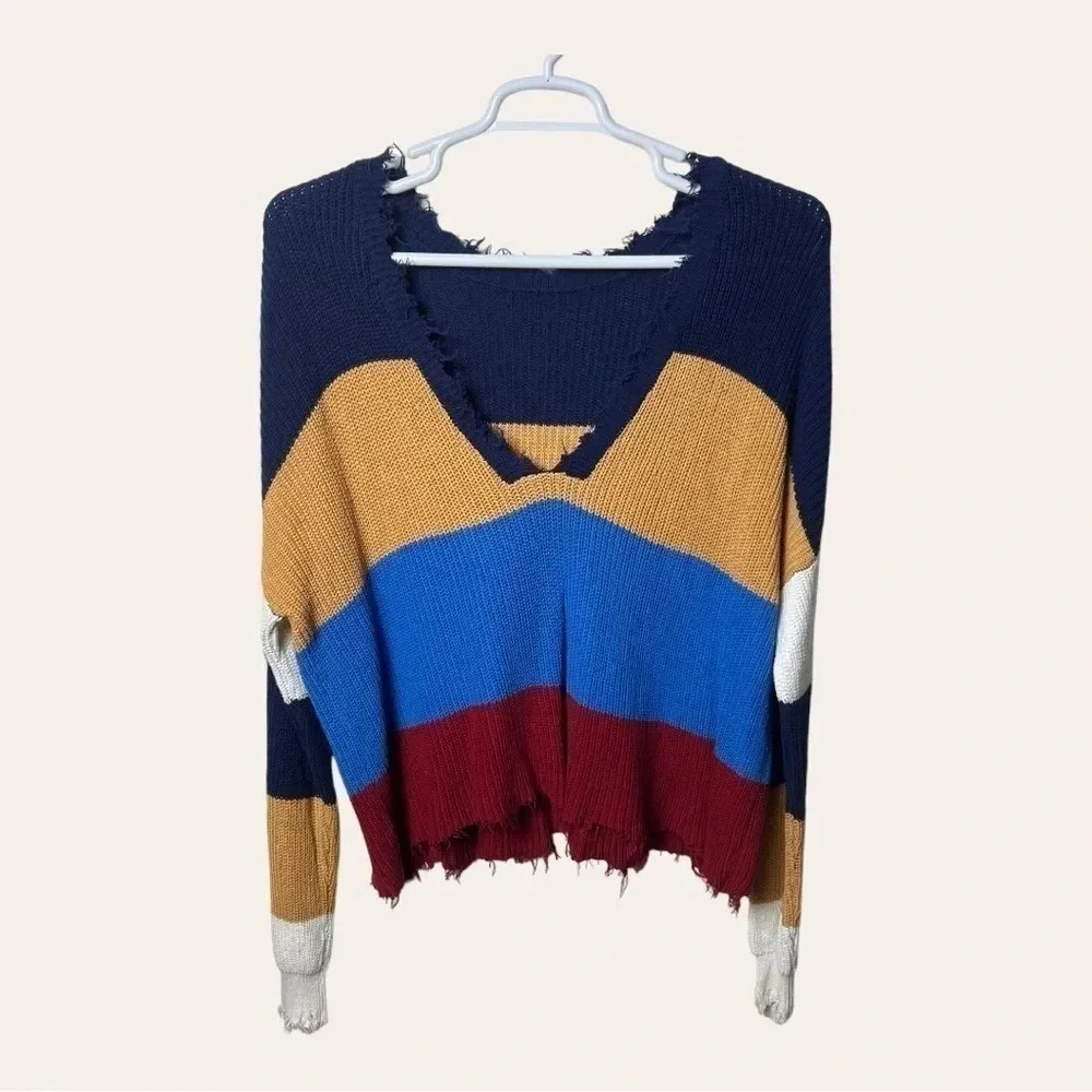 1284. Fate LONG SLEEVE SWEATER SIZE LARGE FACTORY‎ DISTRESSING COLOR BLOCK LG.